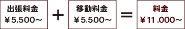 出張料金￥５,０００～+移動料金￥５,０００～=料金￥１０,０００～